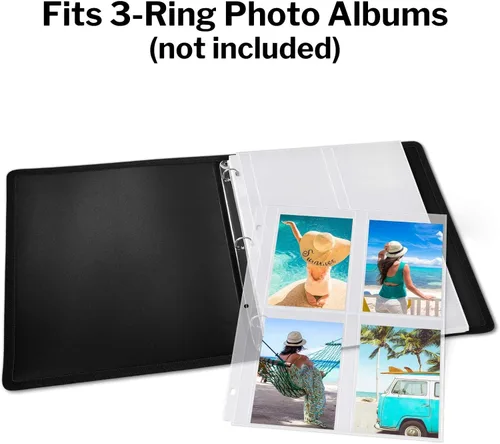 Vista 3 de Dunwell - Recambios para fundas de fotos, 3 anillas, bolsillos transparentes para fotos con ranuras para notas, capacidad para fotos de 5 x 7 x 6