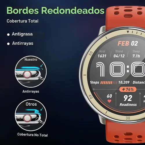 Vista 3 de Protector de pantalla compatible con Amazfit Active 2, antiarañazos, cobertura de pantalla completa 3D, compatible con fundas, HD Ultra, paquete de 3