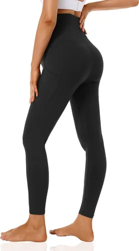 Vista 4 de Foucome Leggings de maternidad para mujer con bolsillos sobre el vientre, leggings de entrenamiento para yoga, pantalones de trabajo activo