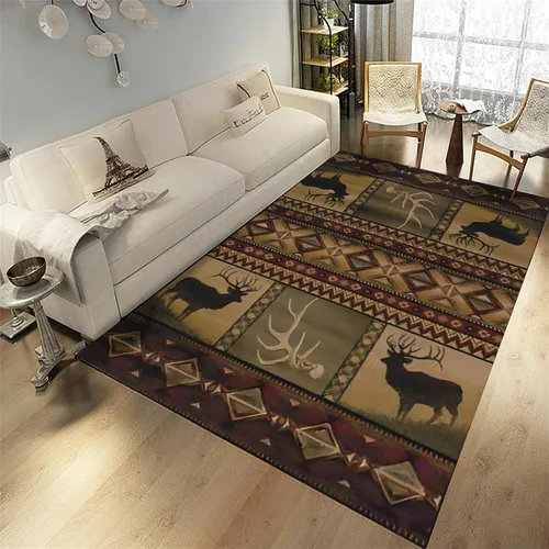 Vista 9 de Alfombra rústica de estilo occidental para sala de estar, antideslizante y lavable, para dormitorio, sala de estar, cocina, 3 x 4 pies