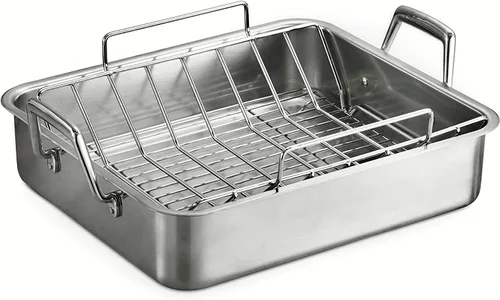 Vista 9 de Tramontina Bandeja para Asar de Acero Inoxidable de 13.5 Pulgadas con Rejilla, Asador de Pavo para Horno, Apto para Lavavajillas, Hecho en Brasil