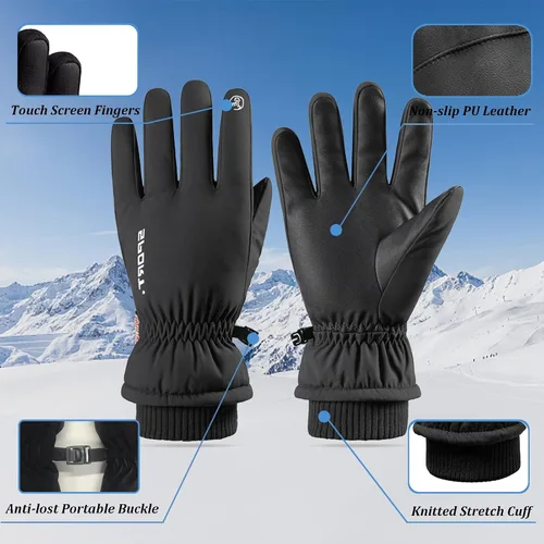 Vista 3 de BZGG Guantes de esquí, guantes de nieve impermeables de invierno para hombres y mujeres, resistentes al viento, con pantalla táctil, guantes