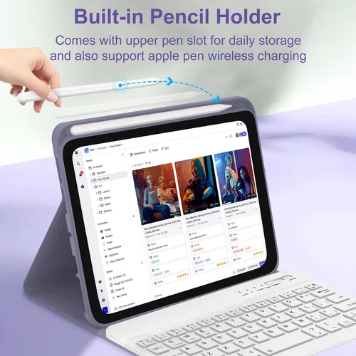 Vista 5 de Funda de teclado para iPad Mini 7ª (A17 Pro, 2024) y 6ª (2021) de 8.3 pulgadas, recargable, teclado Bluetooth desmontable, funda protectora delgada