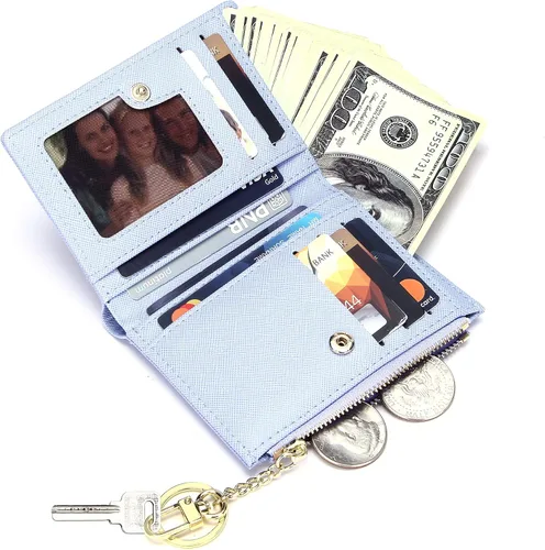 Vista 2 de FEITH & FELLY - Pequeña billetera plegable para mujer con monedero con cremallera y tarjetero
