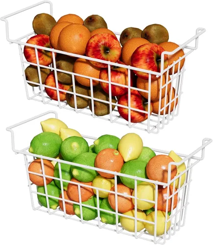 Vista 7 de Contenedores organizadores para congelador de 16.5 pulgadas, paquete de 2 Cestas de alambre de metal, con asas, para aperitivos, frutas, patatas