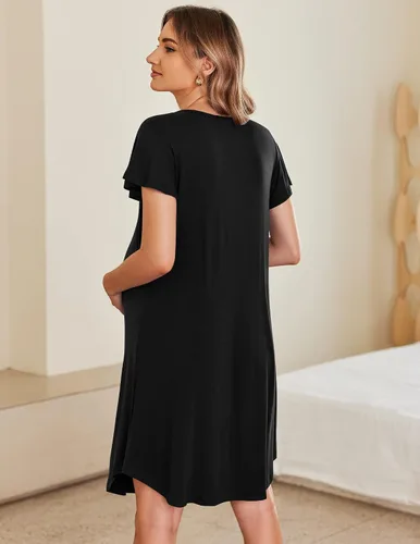Vista 6 de Ekouaer 3 en 1 camisón de lactancia de maternidad vestido de hospitalparto vestido de hospital de manga acampanada plisado vestido de lactancia