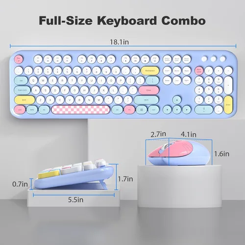 Vista 6 de MOWUX - Combo de teclado y mouse inalámbricos para Windows, teclado inalámbrico externo de tamaño completo 2.4G, mouse compacto, 8 teclas multimedia
