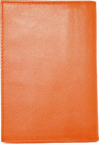 Vista 5 de Funda para pasaporte de piel de vaca genuina y cartera para hombres y mujeres, Naranja (con RFID), Cartera Rfid