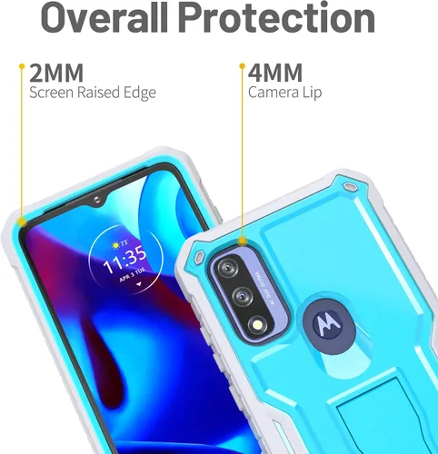 Vista 2 de FITO Funda para Moto G Pure, funda resistente a prueba de golpes de doble capa con un protector de pantalla de vidrio, soporte integrado (azul)
