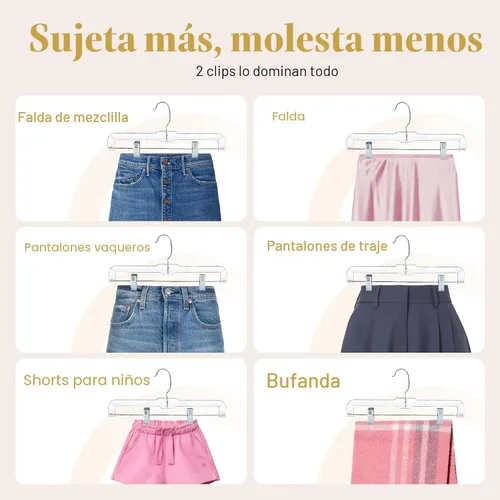 Vista 6 de HOUSE DAY Perchas transparentes para pantalones de 14 pulgadas con clips