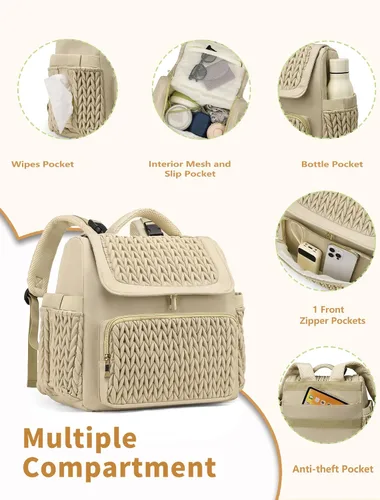 Vista 4 de Awanhe Mochila para pañales, bolsa de bebé con cambiador, bolsa de pañales impermeable de viaje, artículos esenciales para recién nacidos, regalos