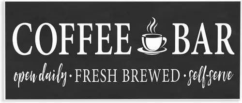 Vista 7 de Stupell Industries Letrero de barra de café con diseño rústico de grano con letras y forrado, placa de pared, 17 x 7 pulgadas