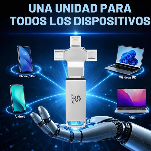 Vista 4 de Palo de Fotos Multipuerto - Unidad Flash 128GB Copia de Seguridad Completa Automática para iPhone iPad Android PC Mac - Detección Inteligente
