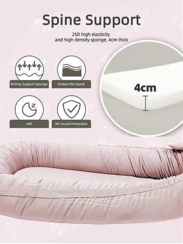 Vista 2 de EAQ Tumbona para bebé, tumbona infantil para recién nacido, funda portátil para nido de bebé, transpirable y suave, artículos esenciales para recién