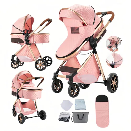 Vista 11 de Cochecito de bebé 2 en 1 con modo moisés, cochecito reversible, plegable con un solo clic, cochecito de viaje para recién nacido, cochecito