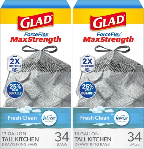 Vista 11 de Glad ForceFlex MaxStrength Bolsas de basura para cocina, 13 galones, Febreze Fresh Clean, 34 unidades (el paquete puede variar)