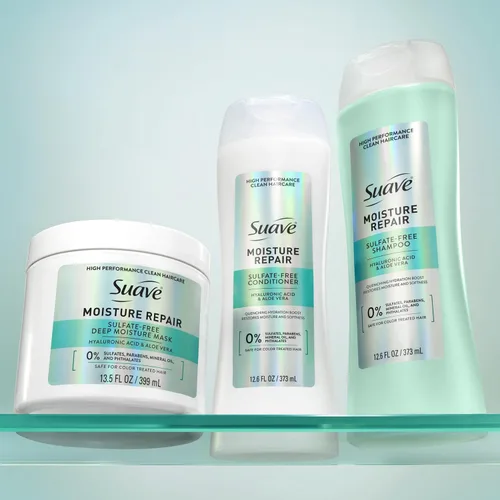 Vista 8 de Suave Champú reparador de humedad, sin sulfatos, para restaurar la humedad con cada lavado, seguro para el cabello tratado con color, 12.6 onzas
