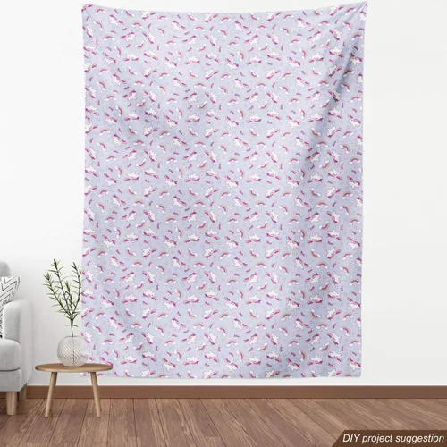Vista 4 de Ambesonne Tela de fiesta de unicornio por The Yard, patrón de caballo mágico, nubes y estrellas, tela decorativa para tapicería y detalles del Azul