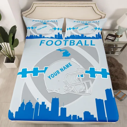 Vista 24 de Erosebridal Juego de sábanas bajeras personalizadas de fútbol americano para niños y niñas, juego de cama de jugadores de fútbol, juego de ropa