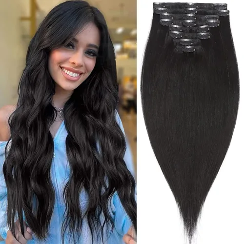 Vista 12 de S-noilite Extensiones de cabello humano con broches, cabello humano corto con clip, para mujer, cabello humano 100% Remy, cobertura de cabeza Marrón