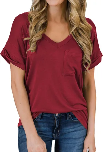 Vista 34 de Miholl Camiseta holgada, informal, de manga corta, con cuello en V, para mujer Blanco (02 White)