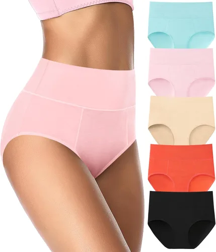 Vista 8 de ASIMOON Ropa Interior de Cintura Alta de Algodón para Mujer, Talla Grande, Ligero Control de Abdomen, Cobertura Completa, Pack de Braguitas