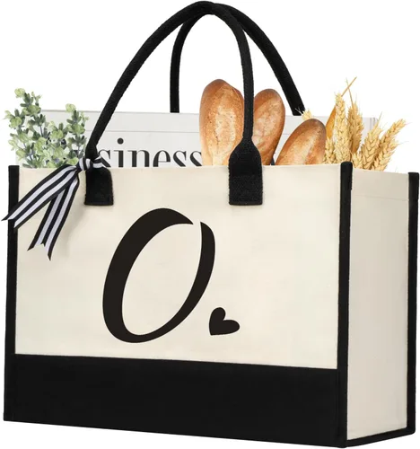 Vista 18 de shenee Initial Canvas Tote Bag, Personalized Beach Bags Gift for Women