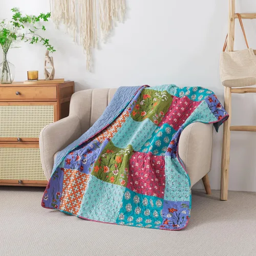 Vista 4 de SLPR All is Bright 50" x 60" Manta acolchada, manta ligera de verano con diseño de patchwork colorido para sofá y cama, manta de regazo