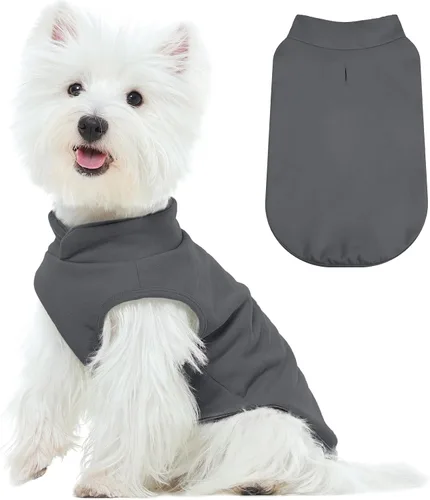 Vista 25 de FUAMEY Chaleco de forro polar para perros pequeños, sudaderas cálidas y elásticas para perros con agujero para correa, suéter suave de cuello alto