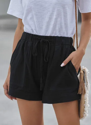 Vista 5 de QACOHU 2023 Womens Summer Shorts Casual Comfy Drawstring Elastic Waist Shorts with Pockets Beach Lightweight Shorts