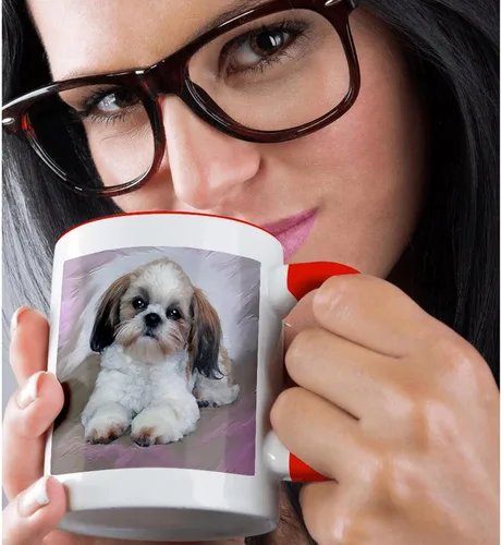 Vista 2 de 3dRose mug_4807_5 Shih Tzu Puppy - Taza roja de dos tonos, multicolor, 11 onzas