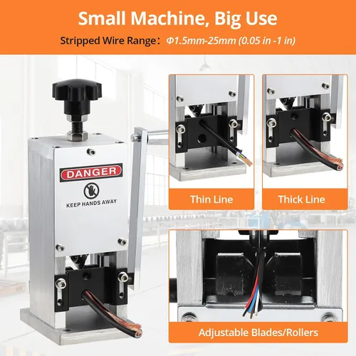 Vista 3 de Towallmark Máquina pelacables para alambre de diámetro de 0.05-0 ~ 1 pulgada (1.5 ~ 0.984 in), velocidad de pelado de 50 pies/min, máquina peladora