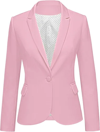 Vista 19 de Luvamia - Chaqueta Blazer para Mujer, de Manga Larga, Cuello con Solapas, Botón de Cuello, con Bolsillos Un nuevo botón negro