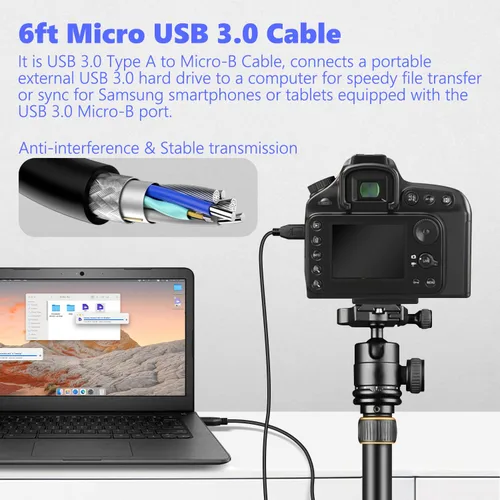 Vista 7 de MaxLLTo Cable de datos USB 3.0 de 6 pies para disco duro externo Western Digital WD My Book