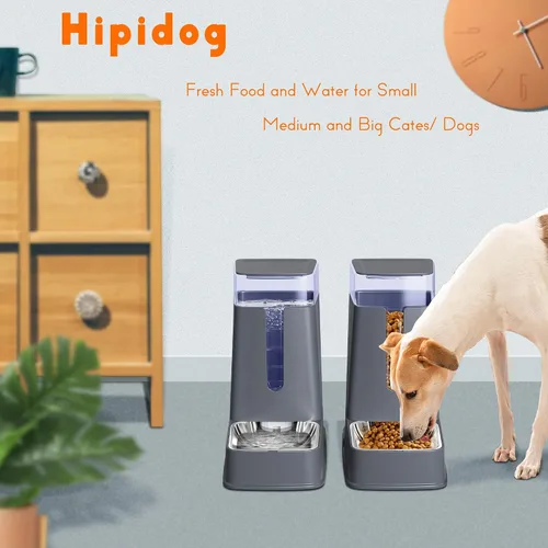 Vista 7 de Dispensador de comida para gatos y dispensador de agua para gatos con cuencos de acero inoxidable, alimentador por gravedad para perros pequeños