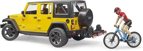 Vista 6 de Bruder 02543 Jeep Wrangler Rubicon Unlimited con bicicleta de montaña y ciclista Escala 1:16, ciclista con casco y bicicleta de montaña, fabricado