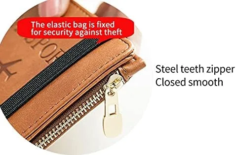 Vista 5 de Funda para pasaporte, funda para pasaporte, piel sintética, RFID, multifuncional, protector de viaje con cremallera.