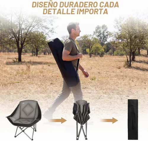 Vista 5 de Silla de Campamento Plegable CAMPHILL, Silla de Camping Portátil Extra Grande con Portavasos, Silla de Césped Resistente Acolchada para Camping