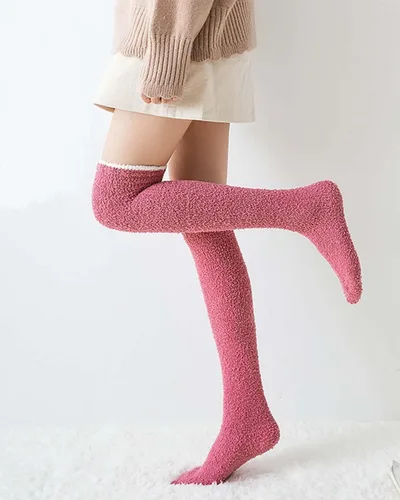Vista 5 de Campsis Medias altas hasta la rodilla para mujer, calcetines cálidos y esponjosos hasta el muslo, calcetines acogedores de forro polar coral, regalo