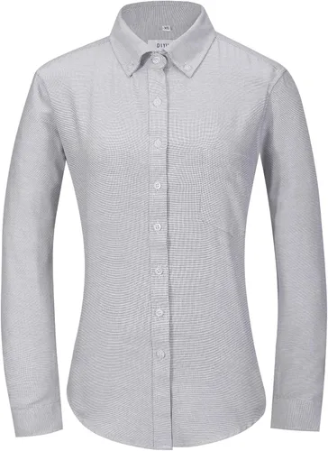 Vista 11 de Camisa con botones para mujer de manga larga Oxford camisa de algodón de corte clásico, blusa de trabajo resistente a las arrugas