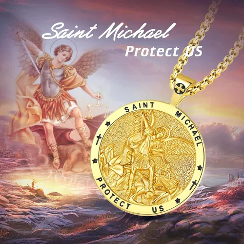 Vista 4 de EUDORA Collar de plata de ley 925, San Cristóbal y San Benito, San Miguel, Virgen María, San Judas Tadeo, Cruz de Buen Pastor y Arcángel, Medalla