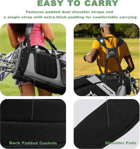 Vista 5 de UNIHIMAl Bolsa de golf de 14 vías, bolsa de golf de piel sintética para hombres y mujeres con parte superior de felpa, 10 bolsillos