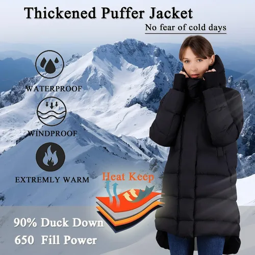 Vista 3 de Women's Thickened Down Jacket - Winter Hooded Short Puffy Packable Jacket, Warm Puffer Down Coat for ChristmasGift
