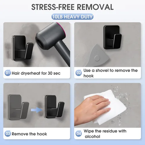 Vista 9 de Danpoo Ganchos autoadhesivos resistentes, ganchos de pared sin taladrar para baño, color negro, paquete de 3