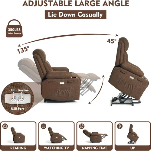 Vista 4 de Polar Aurora Silla elevadora eléctrica para ancianos, silla reclinable eléctrica con masaje térmico y vibratorio, silla de sala de estar