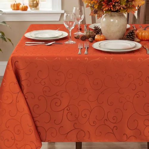Vista 17 de Romanstile Mantel Rectangular de Jacquard, Impermeable Elegante con Patrón Floral Rizado de Damasco, Cubierta de Mesa Decorativa de Poliéster Beige
