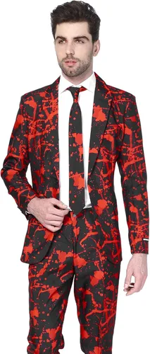 Vista 3 de Suitmeister - Trajes divertidos para hombre con diferentes estampados, incluyen chaqueta, pantalones y corbata con divertidos estampados, L, negro