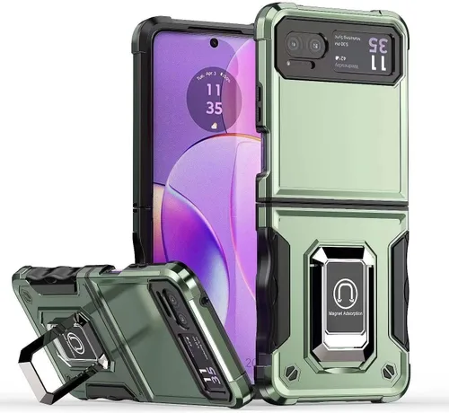 Vista 11 de Funda para Moto Razr 40, para Moto Razr 2023, TPU de grado militar + PC [soporte integrado] Diseño de doble capa resistente contra caídas Funda