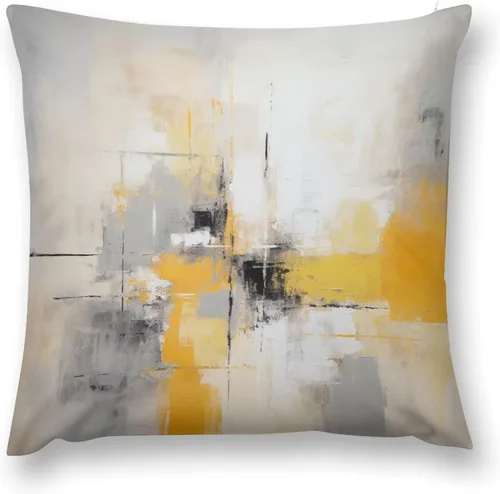 Vista 2 de Funda de almohada de 12 x 12 pulgadas, pintura abstracta en amarillo, gris y blanco, funda de cojín para sofá al aire libre, decoración moderna