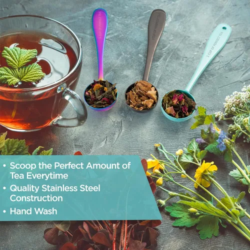 Vista 2 de Cuchara de té de hojas sueltas medida Una taza de té perfecto Cuchara de acero inoxidable (azul de los años 50)